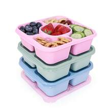 Bộ 3 hộp đựng đồ ăn nhẹ Bento có nắp đậy - Hộp đựng thức ăn trưa 5 ngăn, dùng được trong máy rửa chén và lò vi sóng - Lý tưởng để đựng đồ ăn nhẹ và trái cây. - Nhiều màu - Xem 2