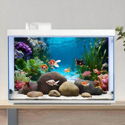 Tranh nền bể cá cảnh chủ đề cây thủy sinh Coral Bay, tranh dán tường bể cá, hình dán tường môi trường sống của bò sát, hình dán tự dính mặt trước, trang trí cảnh quan bể cá, trang trí bể thủy sinh.