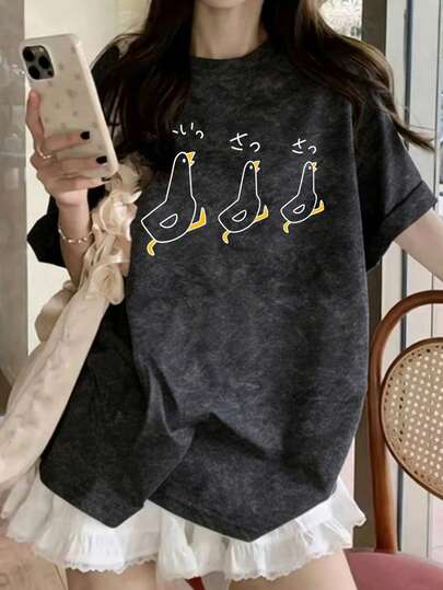 2026新款可爱印花短袖T恤，宽松休闲百搭，适合夏季、海滩、街头、日常、办公室、派对、郊游、节日、情人节等场合。