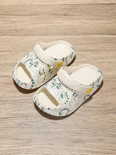 1 Pair Baby Dinosaur Print Breathable Non-Slip Slip-On Beach Sandals, Outdoor Slippers