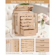 AKOZLIN Caja de Joyería Organizadora de 6 Niveles Funcional Giratoria 360° Estuche de Almacenamiento de Joyas para Mujeres y Niñas Soporte para Anillos Collares Aretes y Pulseras con Espejo - Champán - Ver 7