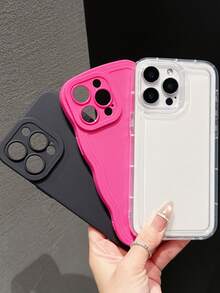 3pcs Solid Black Pupil, Rose Red Wavy Shell, Air Cushion Transparent TPU Shockproof Phone Case, Suitable For IPhone 15/16, Unisex - Multicolor - View 5