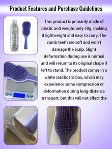 1 件装天然柔顺发梳，头皮护理按摩梳，带防滑手柄，适用于卷发、直发、干发或湿发 - 彩色 - 查看 7