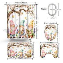 1pc/3pcs/4pcs Easter Gnome & Egg Multifunctional Bathroom Decor Shower Curtain Set, Free 12 Hooks Included, Elegant Holiday Atmosphere, Bathroom Mat, U-Shaped Rug And Round Toilet Mat, Suitable For All Scenarios - E - View 3