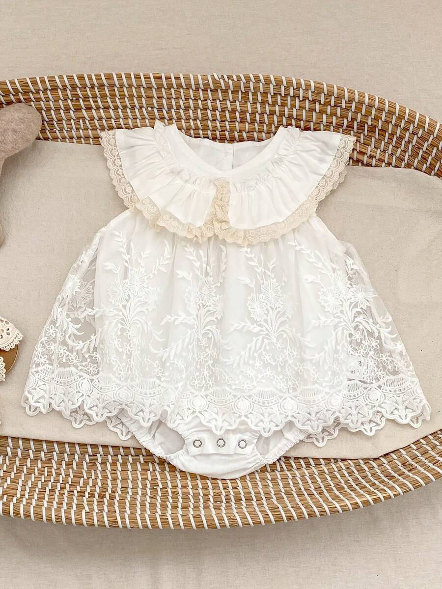 Summer New Baby Girl Clothes, Exquisite Girls Ruffled Mesh Floral Hem Skirt Bodysuit, Cute Princess Party Dress