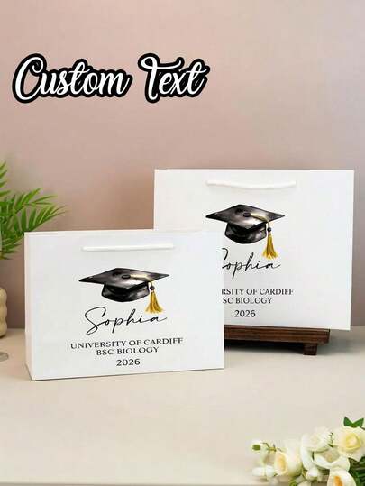 1pc Personalized Graduation Gift Bag, Graduation Gift, Customized White Gift Bag, Personalized Graduation Gift Bag, Personalized Gift Bag, Graduation Gift Packaging Bag, Graduation Party Gift Packaging Bag