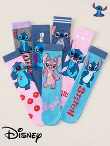 Disney 1/3/5双装 Stitch 系列春秋季小腿袜 女袜 卡通提花设计 男女情侣袜 日常百搭袜 适合日常穿着 情人节 - 彩色 - 查看 4