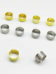 [10pcs] Gold & Silver Adjustable Metal Thimbles, Open Design Anti-Slip Finger Protector, Suitable For Hand Sewing, Embroidery And Home Mending, Practical Sewing Tool - Thimble - View 10