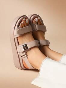 Women's 1.61-Inch Platform Wedge Sandals Arch Support Comfortable Open Toe Casual Dressy With Adjustable Straps PP Straw Shoe Upper For Beach Vocation Commuting Summer Nude Shoes - khỏa thân - Xem 2