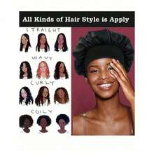 2pcs/1pc Silk Sleep Cap, Satin Hair Cap, Women Wide Brim High Elasticity Cap, Charmeuse Sleep Cap, High-End Satin Hair Care Cap, Curly Hair Silk Headband (Black & Gold) - 彩色 - 查看 5