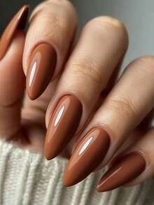 VV MEI JIA ER 96片装（棕色到裸色系列）四色渐变空气粉色按压式美甲，亚克力中号杏仁红色美甲，ABS材质自然贴合假指甲片，带胶水，可重复使用，美甲贴片，可作为送给女性和女孩的礼物，UV覆盖亮面，12种尺寸按压式美甲，含1张胶带和1个指甲锉（渐变色） - 棕色 - 查看 5