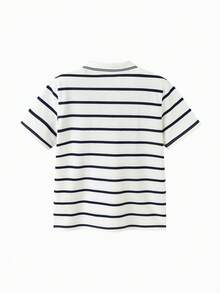 Balabala Tween Boys Summer Striped Polo T-Shirt 2026 Comfortable Soft Cool Breathable Top - Blue and White - View 5