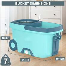Sistema de mopa giratoria y cubo, mopa y cubo con juego de escurridor, mopas para limpieza de pisos, herramientas de suministros para el hogar con 6 recambios, mango extendido de 61" para pisos de madera dura - Verde - A - Ver 3