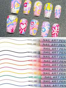 Bộ 12 bút vẽ móng nghệ thuật, bút vẽ acrylic 0.7mm, bút kẻ viền móng chống thấm nước, bút chấm khô nhanh dùng cho DIY, vẽ móng 3D chính xác, phù hợp cho DIY tại nhà và salon, thiết kế chi tiết bền lâu - Nhiều màu - Xem 10