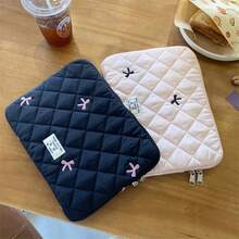 1pc Korean Ins Style Tablet Sleeve, Cute Diamond Embroidery Bow Laptop Carrying Case - Black - View 12
