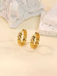 1对时尚心形耳环，女士18K镀金金属多心形耳环，婚礼派对周年纪念珠宝礼物 - 彩色 - 查看 4