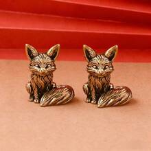 1 件黄铜仿狐狸雕像，金属工艺微景观装饰礼物 - 彩色 - 查看 15