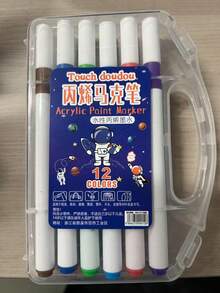 1套创意丙烯马克笔套装,12色防水丙烯颜料马克笔,适合学生DIY手绘 - 彩色 - 查看 7