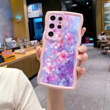 1个樱花图案防震手机壳，UV印刷波浪纹设计，兼容Galaxy/MOTO/安卓机型 - 粉色 - 查看 6