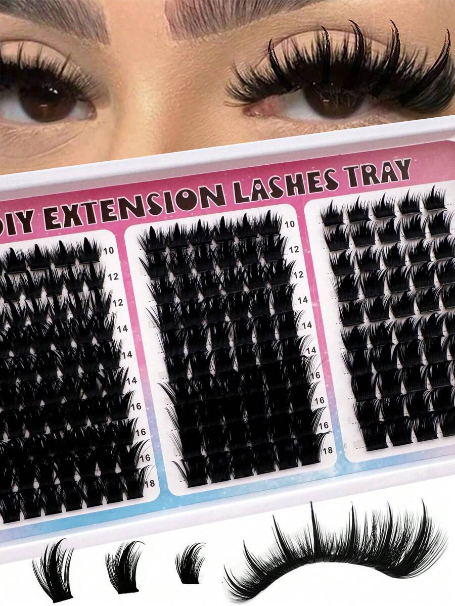 160D+200D+300D Cartoon-Style Lash Clusters, Hedgehog-Shaped Lashes, 180pcs DIY Lashes, 10-18mm Mixed Length, Thick Bundled Cat Eye Dramatic Lashes, D-Curl Lashes, Segmented False Lashes, Reusable, Suitable For Daily Life, Parties And Celebrations For Dramatic Thick Effect - D - View 1