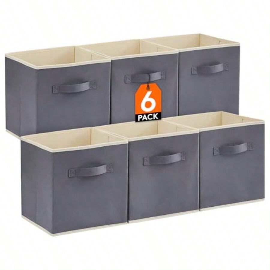 Lifewit Organizador de Ropa Caja Organizadora Plegables de Tela Cubos de Almacenamiento Cajas Organizadoras Contenedores para Clósets Cajas para Ropa Paquete de 6 26L x 26W x 28H cm Gris - Gris - Ver 1