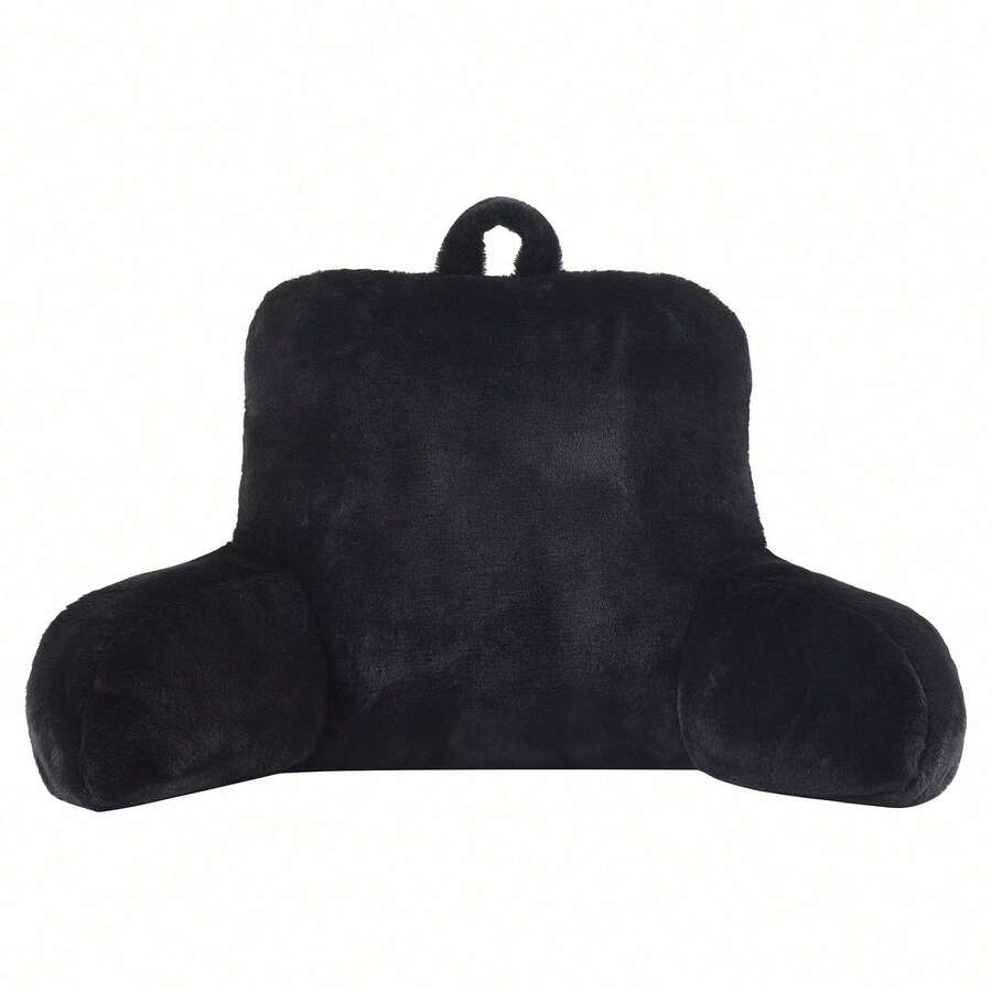 Faux Fur Plush Backrest Pillow, Black - Black - View 1