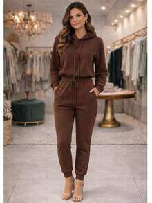 Women's 2-Ply Fleece Tracksuit Set, Winter Fashion, Cold Weather. - Chocolate Brown - View 1
