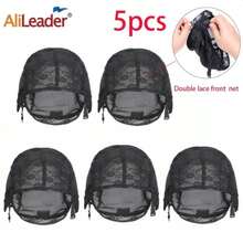 热销5件装新款渔网假发帽，弹力蕾丝假发帽，带可调节绑带，用于制作假发 - 查看 1