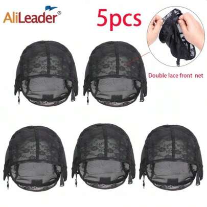 热销5件装新款渔网假发帽，弹力蕾丝假发帽，带可调节绑带，用于制作假发