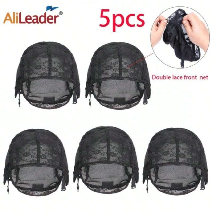 热销5件装新款渔网假发帽，弹力蕾丝假发帽，带可调节绑带，用于制作假发 - 查看 1
