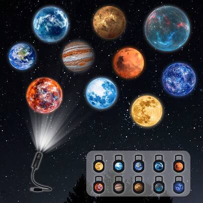 10-In-1 Planet Projection Lamp, 360° Rotatable Planet Atmosphere Light, Suitable For Bedroom, Living Room And Room Nightlight, Includes Venus, Jupiter, Mercury, Star, Moon, Earth, Mars And Saturn, Ideal Holiday Gift