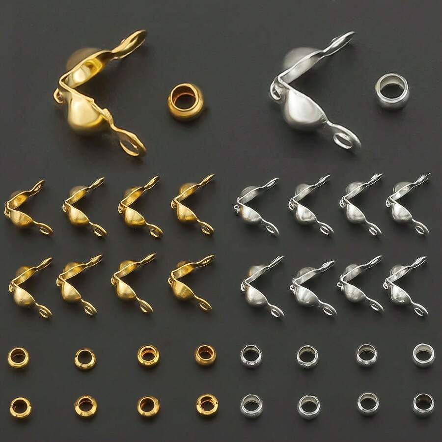 A Set Of 160pcs Stainless Steel Golden Connecting Rings, Which Includes 80pcs Double Hanging Clasps And 80pcs Positioning Beads, Suitable For Making Jewelry Accessories, Bracelet And Necklace Connectors, Earring And Pendant End Clasps - Buckle + Positioning Bead - View 1