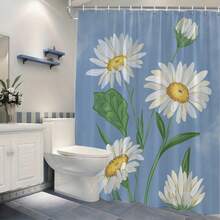 1pc Simple Plant Daisy Shower Curtain, Modern And Fashionable Plant Flower Shower Curtain, Suitable For Various Room Bathroom Decoration Partitions, Bathroom Accessories Shower Bathtub Curtain - Daisy - View 4