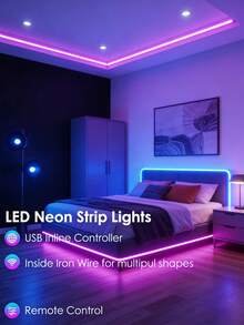 RGB LED Neon Lights With Remote Control, Multi-Color Changing Light Strip For Bedroom Decor, USB Powered Flexible Neon Sign Lighting, Remote & App Control, DIY Shape USB Neon Rope Lights With RGB Segmented Effects, Suitable For Gaming Room, Bedroom, Holiday Decoration - Multi-color light - View 4