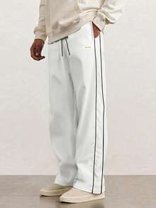 Men's Side-Striped Casual Trousers, Made Of Smooth, Wrinkle-Resistant Nylon Fabric, With A Straight, Wide-Leg Cut And A Relaxed, Laid-Back Feel. A Must-Have For City Boy Style In Spring And Autumn. - 白色 - 查看 1