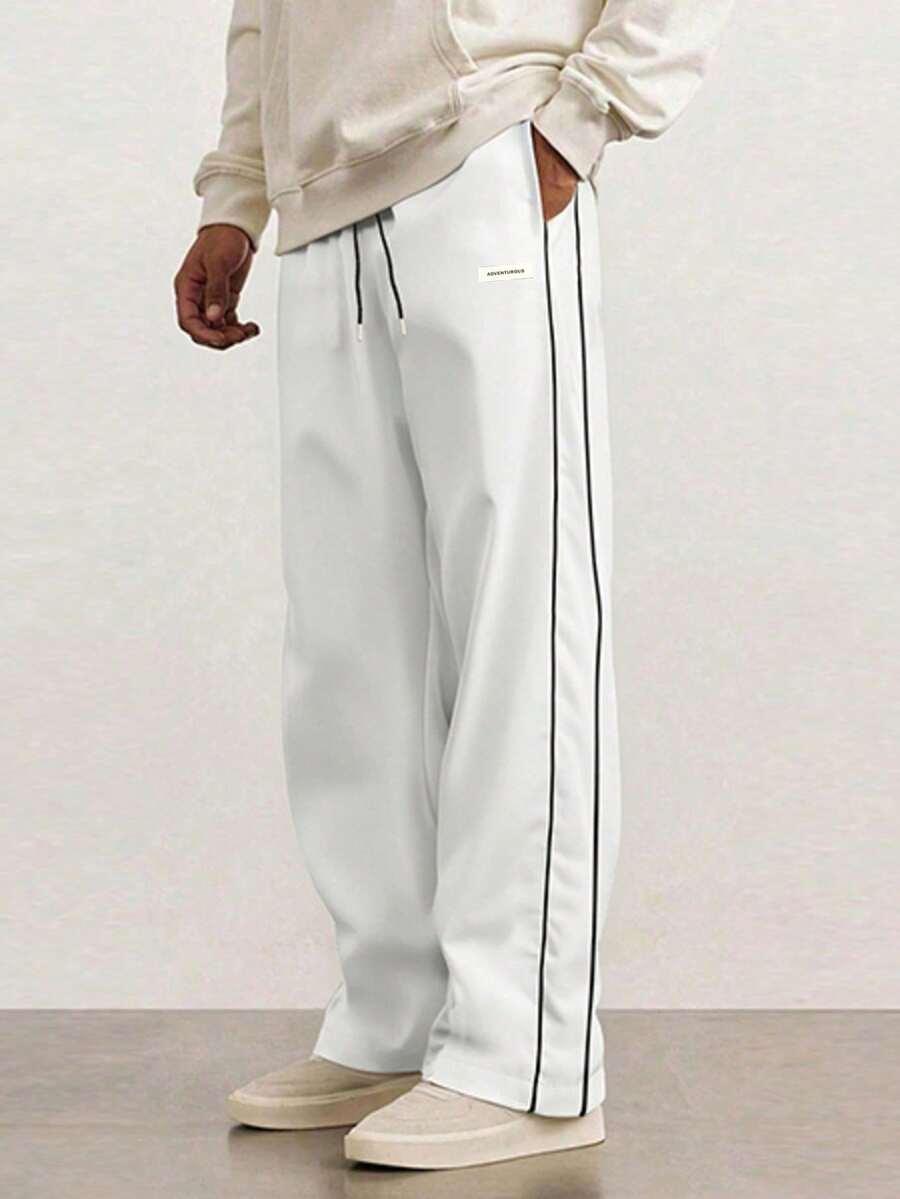 Men's Side-Striped Casual Trousers, Made Of Smooth, Wrinkle-Resistant Nylon Fabric, With A Straight, Wide-Leg Cut And A Relaxed, Laid-Back Feel. A Must-Have For City Boy Style In Spring And Autumn. - 白色 - 查看 1
