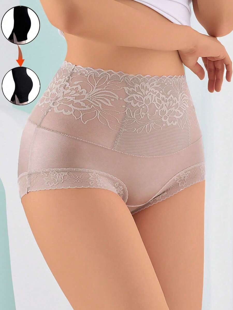 Quần định hình eo cao bằng ren, nhẹ, không đường may dành cho nữ. - Màu be - Xem 1