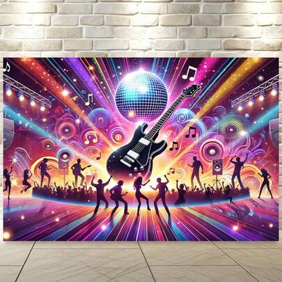 1 Piece Of 2D Flat Music Festival Background Cloth With High Pitched Symbols And 8-Bit Music Symbol Background Cloth, Suitable For Concerts, Photo Booths, Events - Pink/Purple/Gold Theme Decoration, Polyester Fiber. Various Styles And Sizes Are Available For Selection.