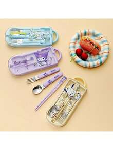 Miniso Bộ dao nĩa di động 3 món Sanrio, bộ dao nĩa bằng thép không gỉ, có thể tái sử dụng, bộ dụng cụ du lịch kèm hộp đựng, thích hợp cho cắm trại và văn phòng. - Nhiều màu - Xem 2