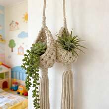 Giỏ treo cây cảnh phong cách Bohemian, dây thừng đan thủ công dùng để đựng cây xanh trong nhà, lưới trang trí treo cây cảnh. - Như thể hiện trong hình ảnh - Xem 9