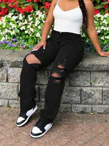 Quần jean denim dáng rộng, bạc màu, phong cách vintage. - màu đen - Xem 4