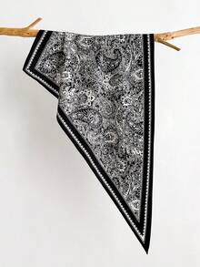 1pc Versatile Retro Cashew Flower Print Multifunctional Triangular Scarf/Shawl, Suitable For Daily, Office, And Holiday Occasions - Black - View 10