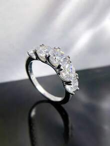 闪亮五石立方氧化锆925纯银戒指，法式优雅设计，适合婚礼、派对和日常佩戴。 - 銀色 - 查看 7