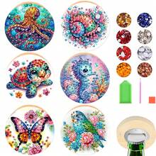 1pc Diamond Painting Art Bottle Opener Set, Turtle, Seahorse, Butterfly, Bird Patterns, Special Shaped Crystal Artificial Diamond Mosaic Craft, Suitable For Refrigerator, Fun Kitchen Dining Accessories, Household Kitchen Tools, Ideal Gift, Suitable As Wedding Guest Artistic Craft Gift, Party Souvenir - View 2