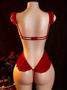 Sexy Lingerie, Lace Hollow-Out Design, Hollow-Out Bodysuit, Women's Bodysuit And Sexy Tight-Fitting Garment - 紅色 - 查看 4