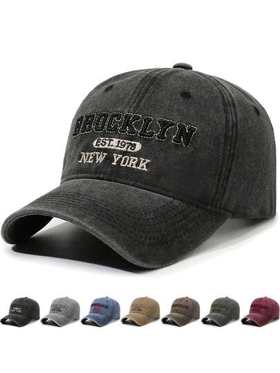 1 pieza Gorra de béisbol BROCKLYN con bordado 3D, unisex, "NEW YORK EST 1978" bordado, talla ajustable, gorra casual con visera curva de moda