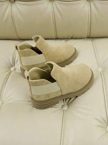 1 Pair Kids Chelsea Boots Round Toe Side Elastic Slip On Ankle Boots Casual Style Beige - Khaki - View 2
