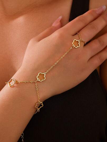 Brazalete de dedo de señora con flor de cinco pétalos de alta gama, ambiente personalizado, para uso diario, fiestas y banquetes (sin caja de regalo)