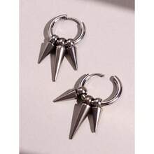 1 Pair Unisex Punk Gothic Hip Hop Multi Spike Huggie Hoop Earrings, Daily Wear And Party Jewelry - Bạc - Xem 1