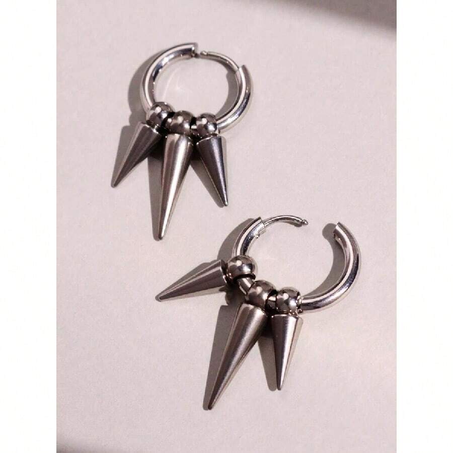 1 Pair Unisex Punk Gothic Hip Hop Multi Spike Huggie Hoop Earrings, Daily Wear And Party Jewelry - Bạc - Xem 1